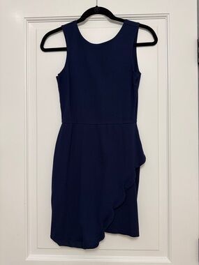 Aqua Sleeveless Navy Blue Scallop Hem Dress